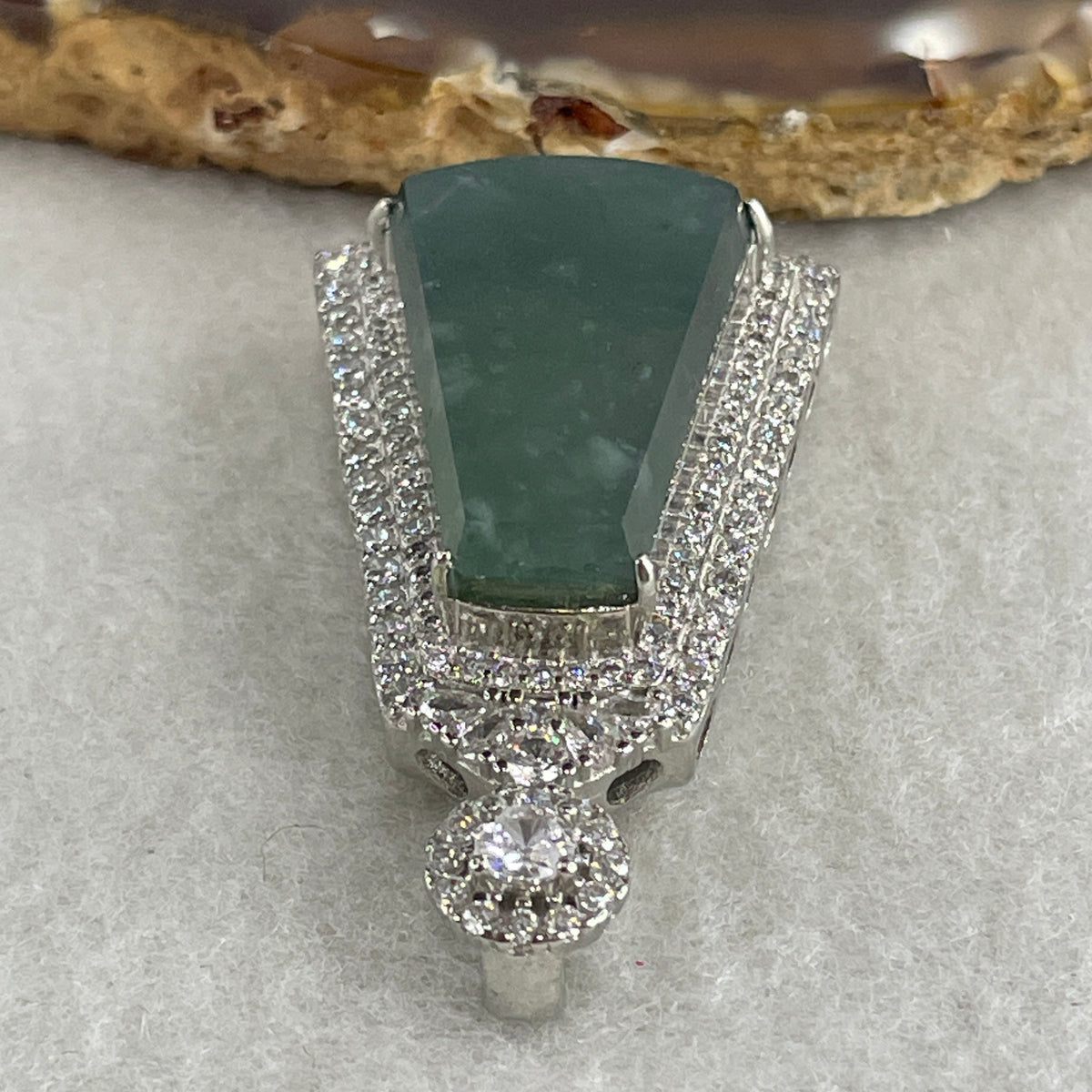 Natural Type A Blueish Green Jadeite Wushipai Pendant in S925 Silver | (13.60g | 24.8 x 15.5 x 3.5mm | Unobstructed Peace & Supreme Protection Anchor, Feng Shui Harmony & Executive Calm Pendant) - Huangs Jadeite and Jewelry Pte Ltd