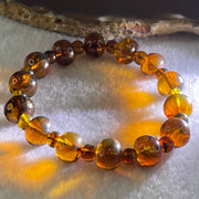 Natural Dark Brownish Yellow Flower Amber Beads Bracelet 9.56g 15.5cm 10.8mm 14 Beads 5.9mm 14 Beads - Huangs Jadeite and Jewelry Pte Ltd