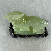 Natural Green Serpentine Rooster on Tree with Wooden Stand Display 820.9g 128.0 by 265.0 by 62.0mm - Huangs Jadeite and Jewelry Pte Ltd