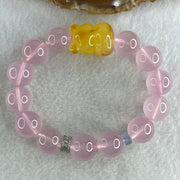 Natural Rose Quartz Beads with Amber Fortune Cat Charm Bracelet 56.85g 16.5cm 24.3 by 17.9 by 16.7mm Cat - 14.2mm 13 Beads - Huangs Jadeite and Jewelry Pte Ltd