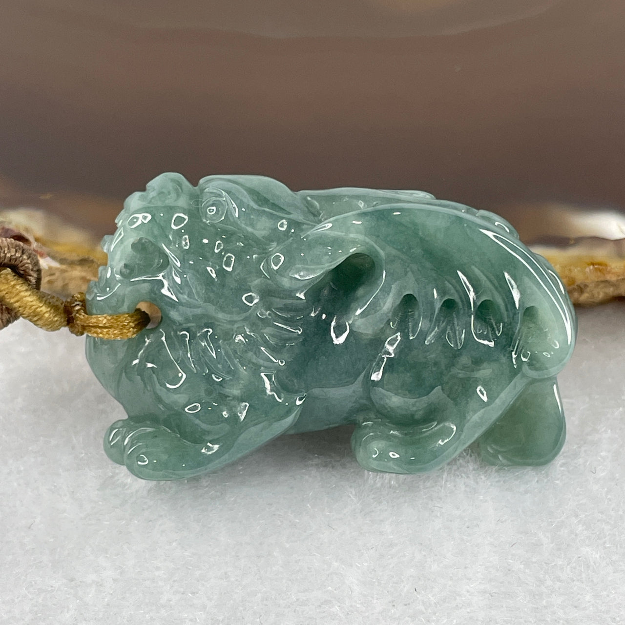 Natural Type A Blueish Green Jadeite Pixiu Pendant | Masterpiece Hand-Carved Myanmar Feicui | Supreme Wealth Manifestation, Asset Protection & Fortune Talisman (23.27g | 38.2x13.0x24.2mm)