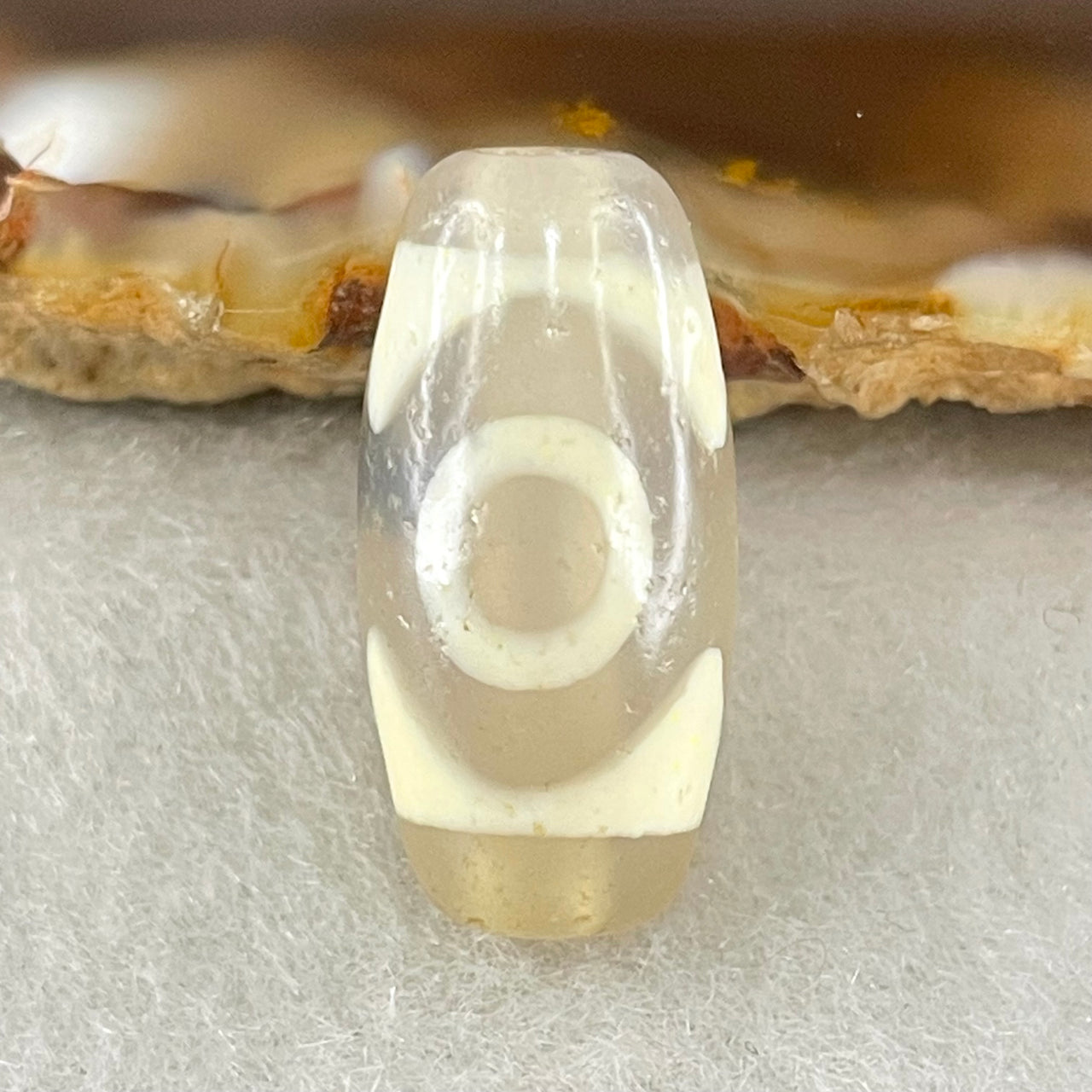 Natural Powerful Tibetan Old Oily Agate 3 Eyes Dzi Bead Heavenly Master (Tian Zhu) 三眼天诛 2.60g 19.9 by 9.6mm - Huangs Jadeite and Jewelry Pte Ltd