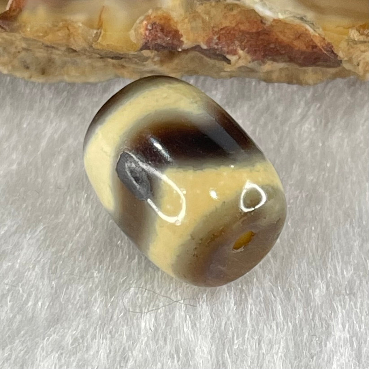 Natural Powerful Tibetan Old Oily Agate Tiger Tooth Daluo Dzi Bead Heavenly Master (Tian Zhu) 虎呀天诛 2.30g 13.1 by 10.1mm - Huangs Jadeite and Jewelry Pte Ltd