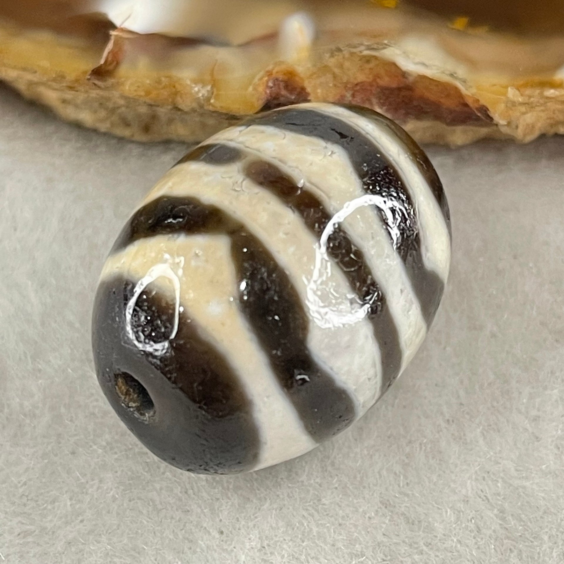 Natural Powerful Tibetan Old Oily Agate Double Tiger Tooth Daluo Dzi Bead Heavenly Master (Tian Zhu) 7.48g 20.4 by 16.2mm - Huangs Jadeite and Jewelry Pte Ltd