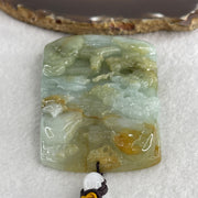 Natural Type A Sky Blue with Yellowish Green Jadeite Shan Shui with Gui Ren Benefactor Pendant 94.26g 75.5 by 55.5 by 10.5mm - Huangs Jadeite and Jewelry Pte Ltd