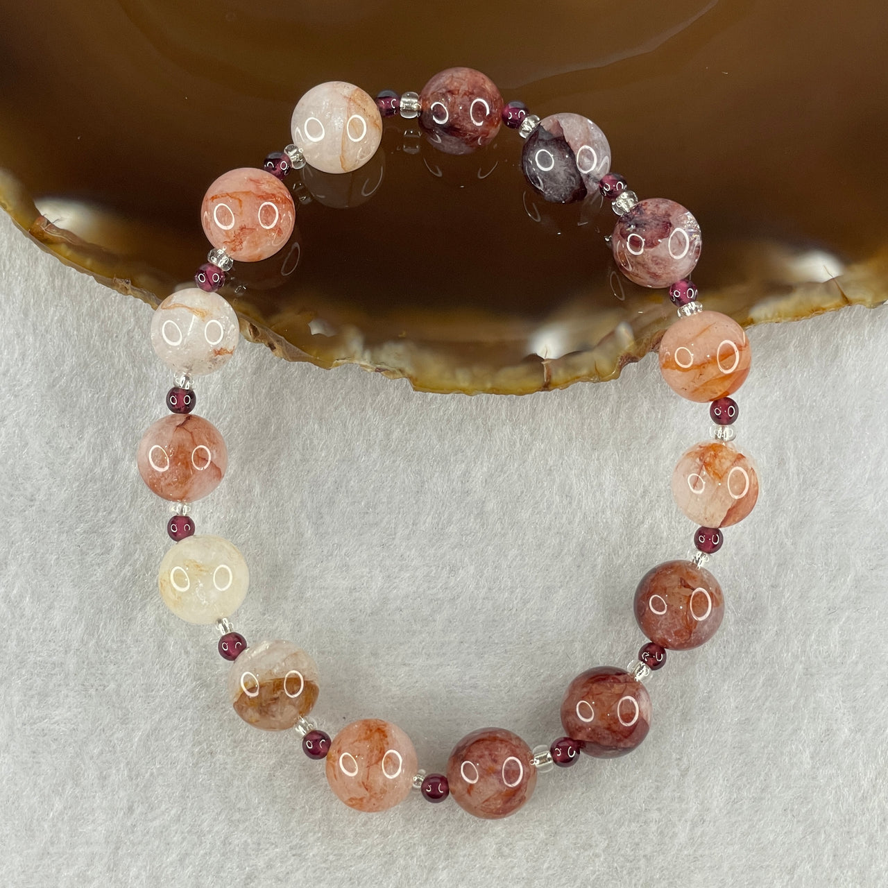 Natural Red Ferruginous Quartz Beads Bracelet 23.37g 18cm 10.3mm 15Beads