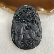 Type A Opaque to Partial Translucent Black Omphacite Jadeite Flying Pixiu Pendant 27.31g 61.2 by 42.5 by 9.3mm - Huangs Jadeite and Jewelry Pte Ltd