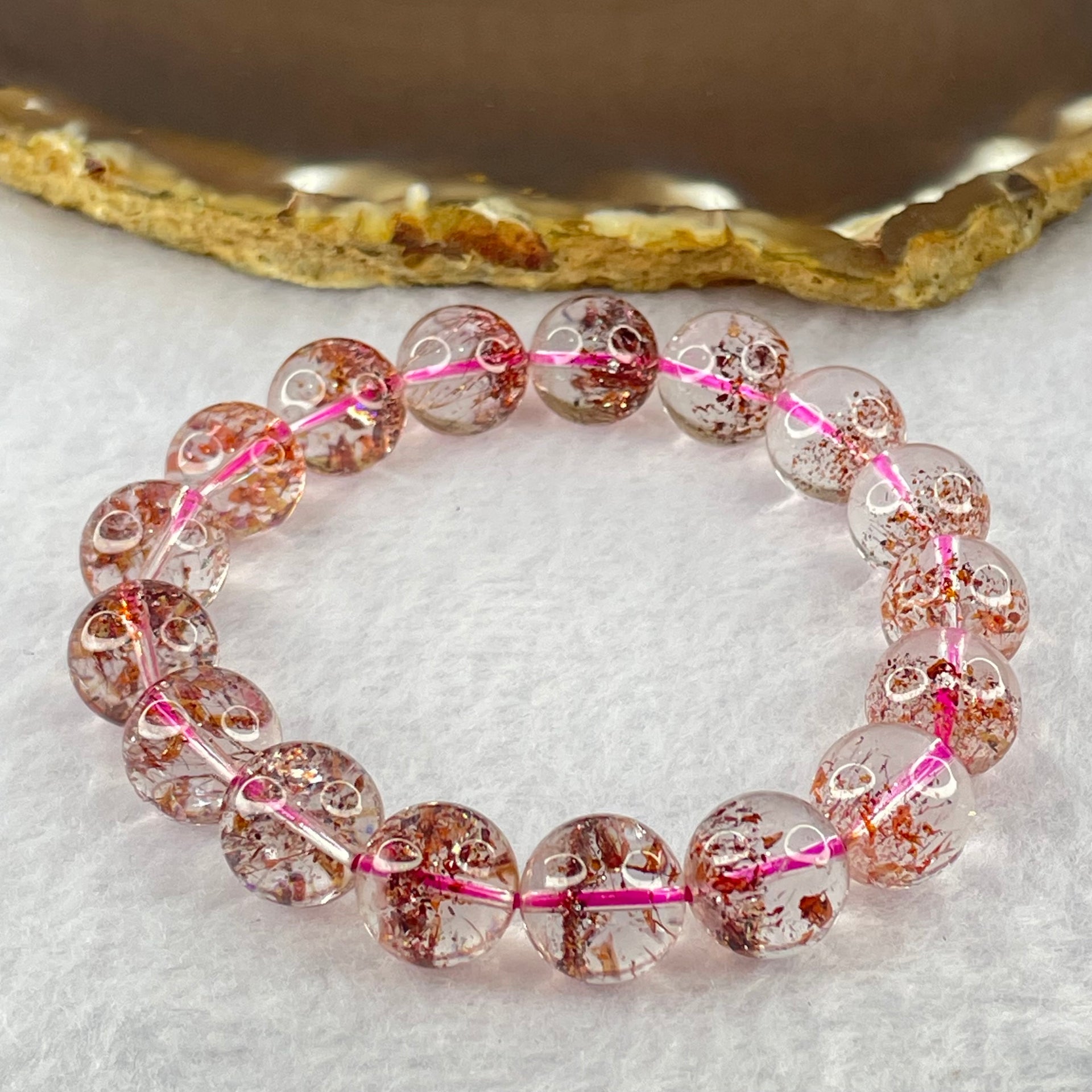 Good Grade Natural Strawberry Quartz Beads Bracelet 28.73g 15cm 10.9mm 17 Beads - Huangs Jadeite and Jewelry Pte Ltd