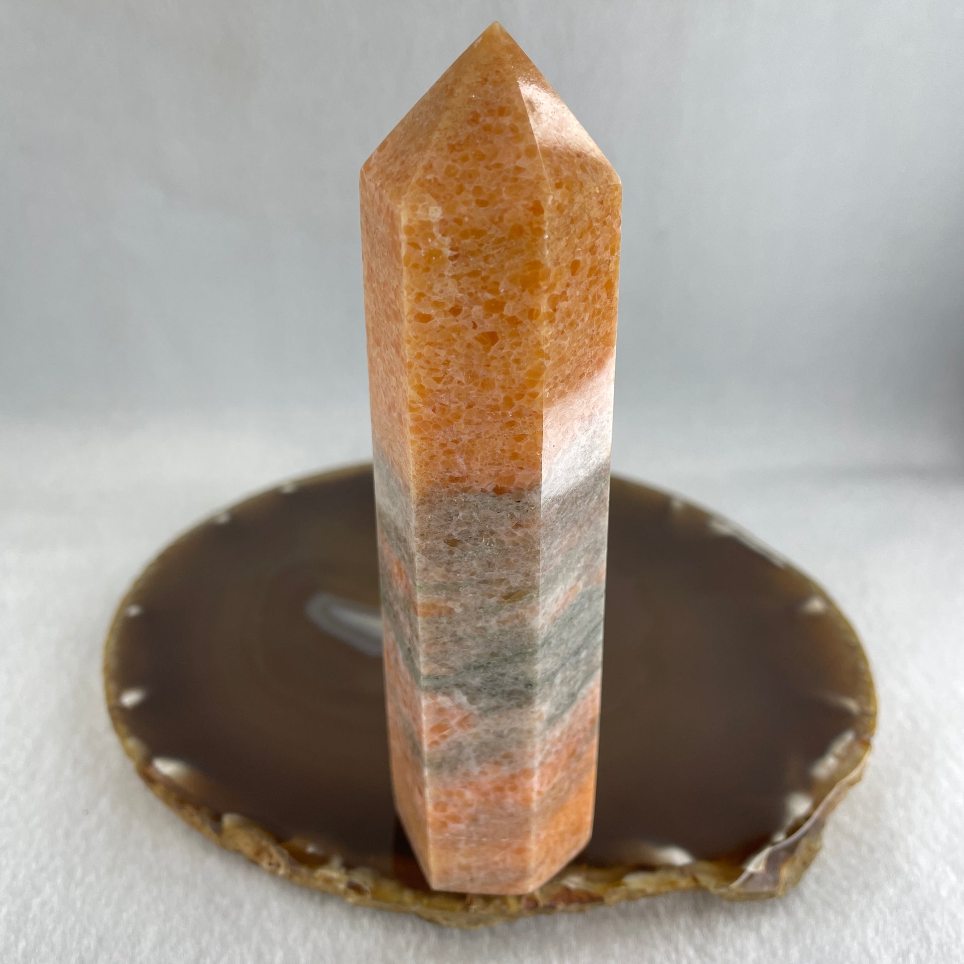 Natural Orange Calcite Quartz Tower Display 184.57g 121.2 by 31.6 by 28.1mm - Huangs Jadeite and Jewelry Pte Ltd