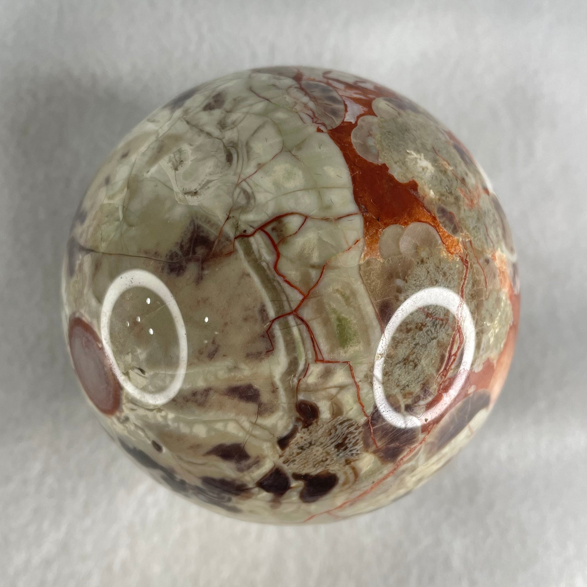 Natural Rhyolite Jasper Sphere Ball with Wooden Stand 860.4mm 80.7 by 80.1 by 135.0mm - Huangs Jadeite and Jewelry Pte Ltd