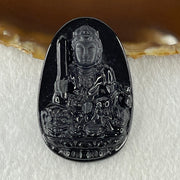 Type A Opaque to Partial Translucent Black Omphacite Jadeite Manjushri Bodhisattva Pendant Rabbit Zodiac Guardian 14.81g 51.0 by 33.8 by 7.8mm - Huangs Jadeite and Jewelry Pte Ltd
