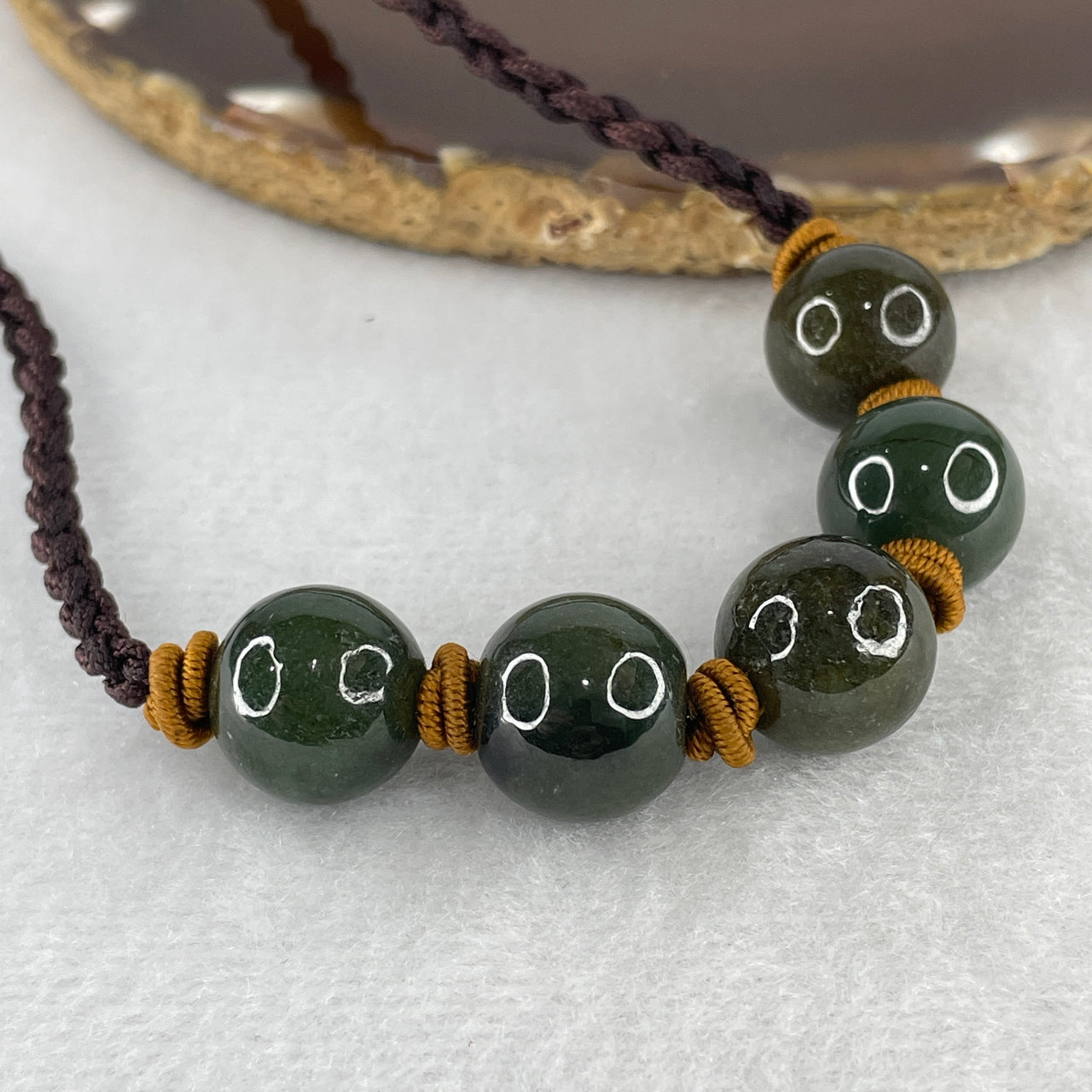 Natural Grade A Green Jadeite 5 Beads String Necklace – Large 14.0mm Beads – 24.22g Untreated Jade