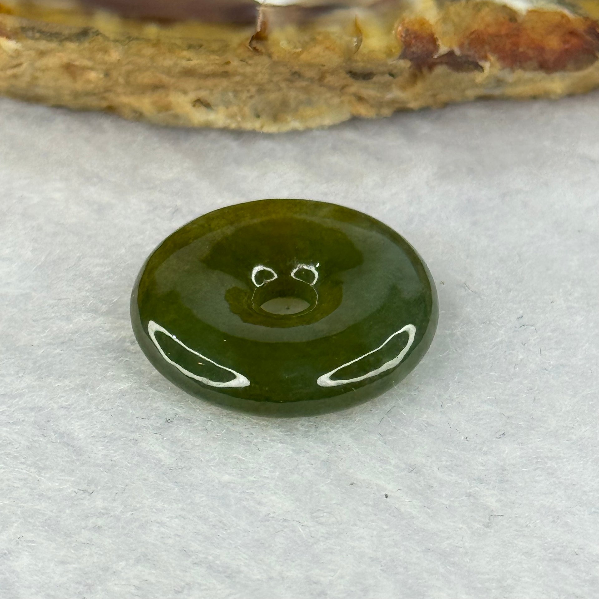 Type A Yellow Green Jadeite Ping An Kou Donut Pendant 2.90g 18.1 by 4.4mm - Huangs Jadeite and Jewelry Pte Ltd