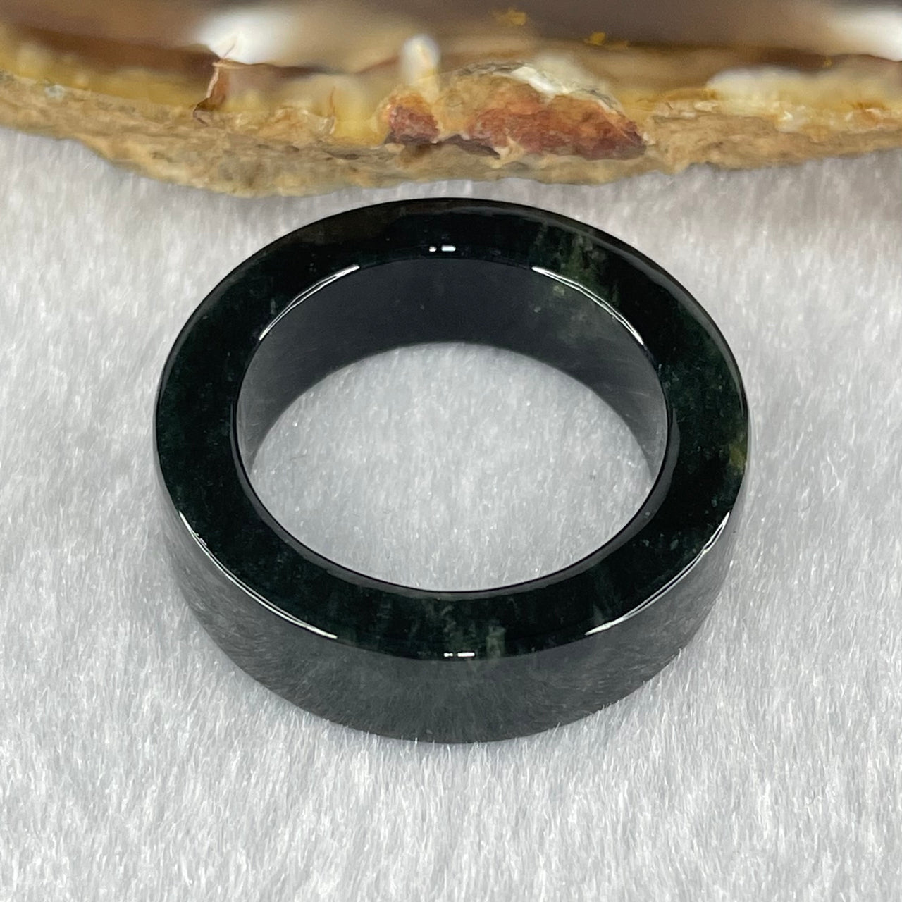 Type A Icy Fully Translucent Black Jadeite Ring 7.54g 7.4 by 4.3mm US10 HK22.3 (Perfect) - Huangs Jadeite and Jewelry Pte Ltd