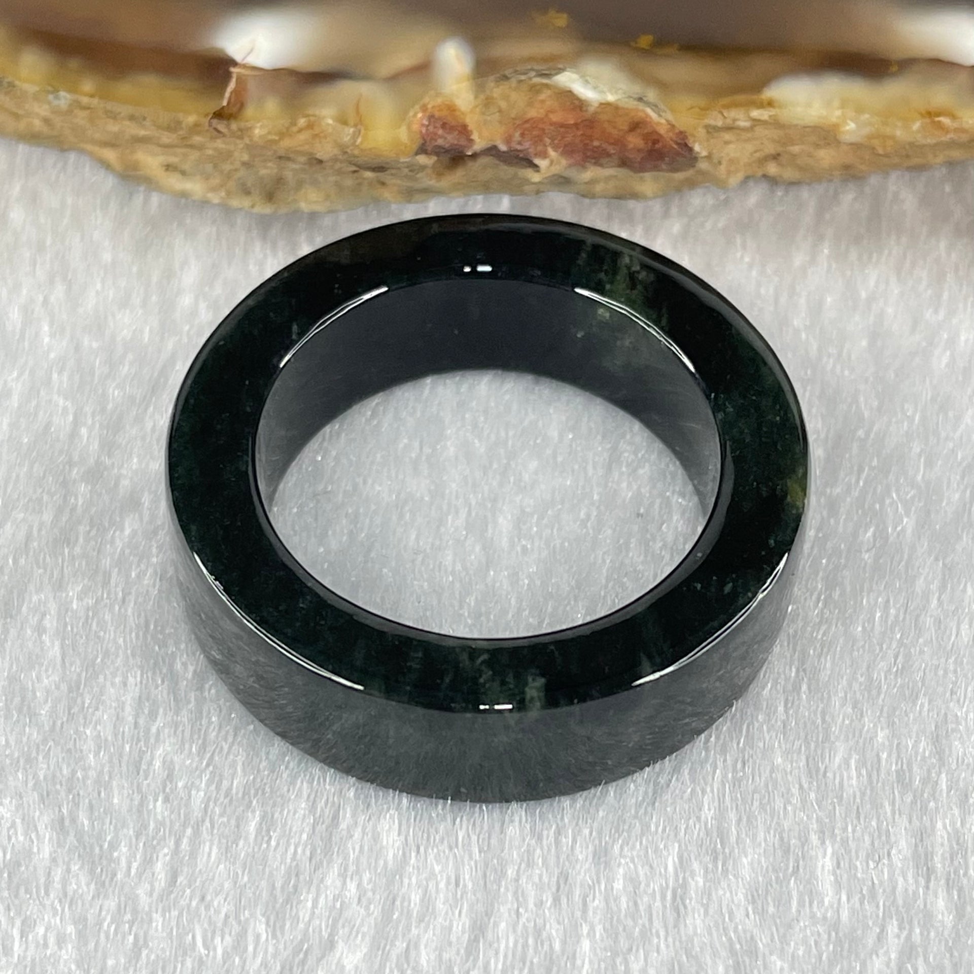 Type A Icy Fully Translucent Black Jadeite Ring 7.54g 7.4 by 4.3mm US10 HK22.3 (Perfect) - Huangs Jadeite and Jewelry Pte Ltd