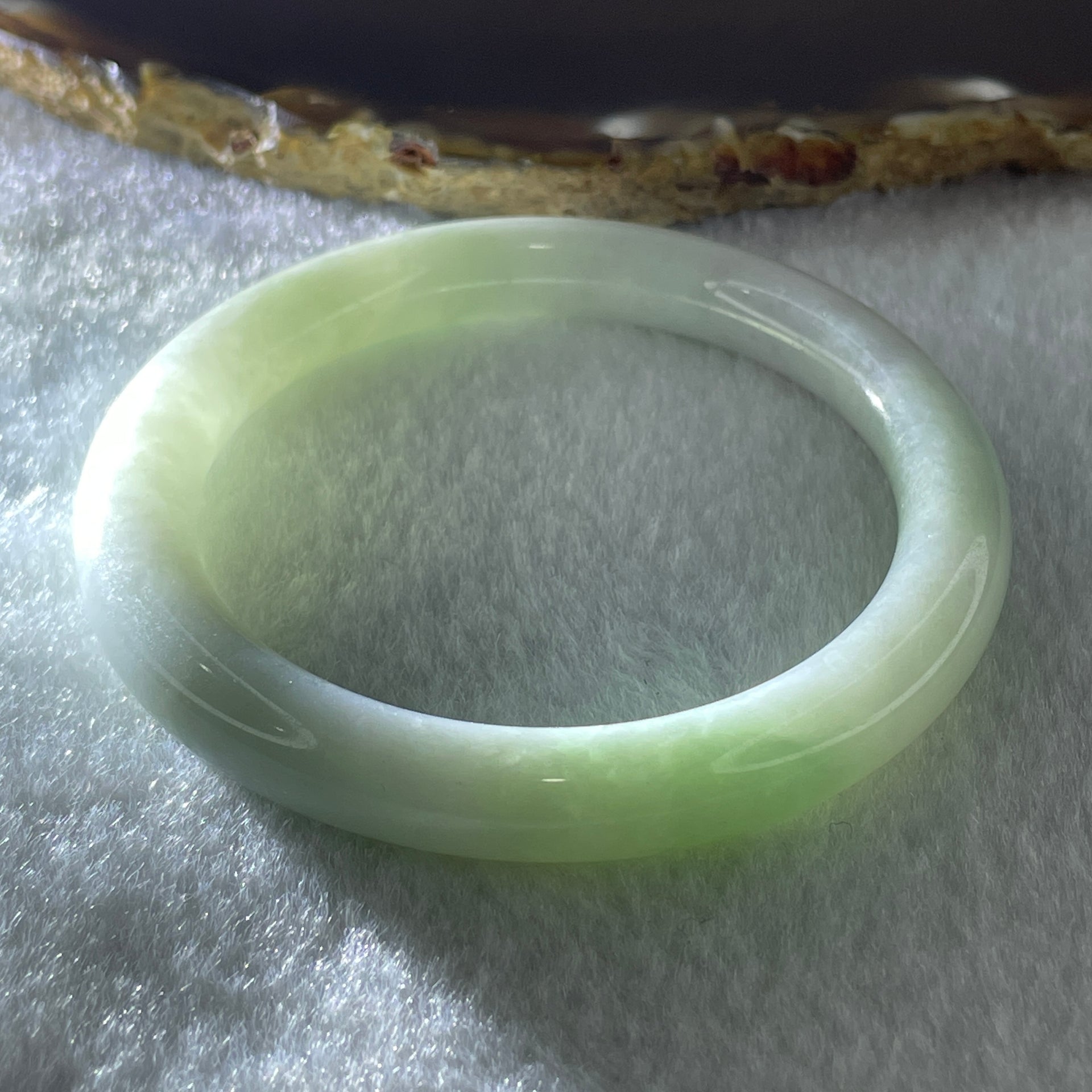 Natural Type A Faint Green Faint Lavender Jadeite Bangle 36.23g Inner Diameter 51.6mm 8.6 by 8.9mm (Very Very Slight Internal Lines) - Huangs Jadeite and Jewelry Pte Ltd
