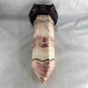 Natural Pink Calcite Tower with Wooden Stand Display 1527.4g 105.5 by 99.5 by 230.0mm - Huangs Jadeite and Jewelry Pte Ltd