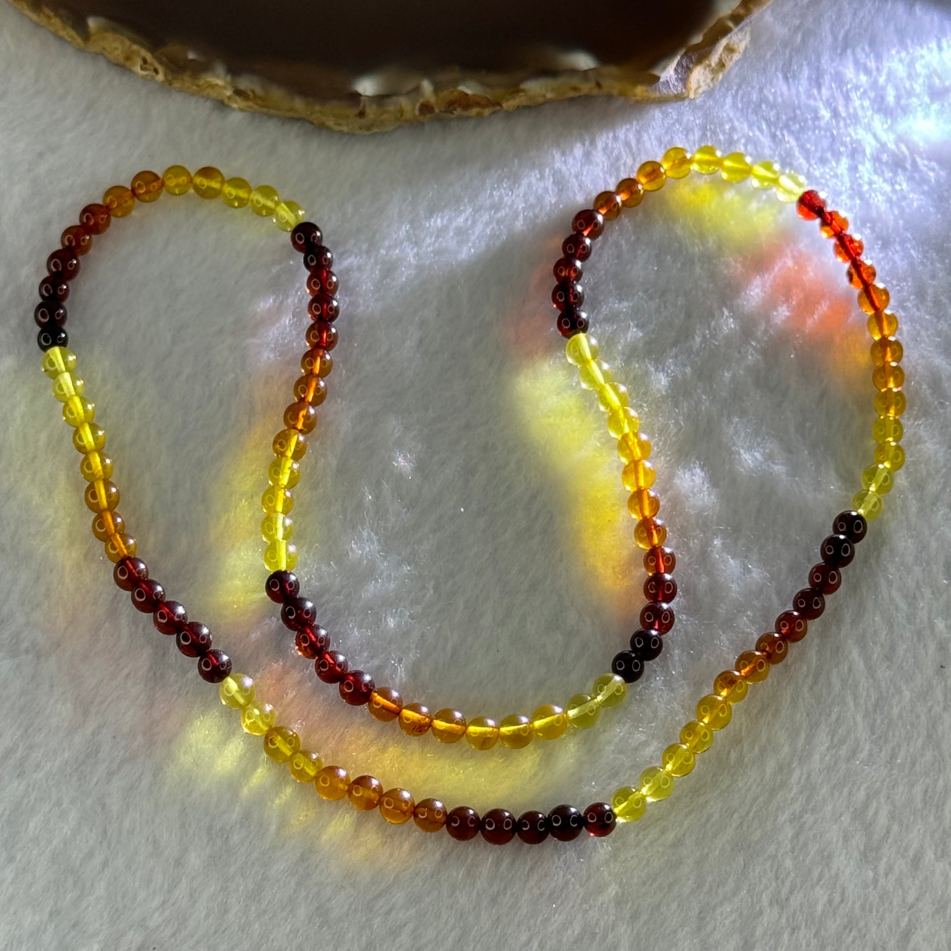 Natural Mixed Color Amber Beads Elastic Necklace 天然血珀项链 10.77g 36cm 7.4mm 52 Beads - Huangs Jadeite and Jewelry Pte Ltd