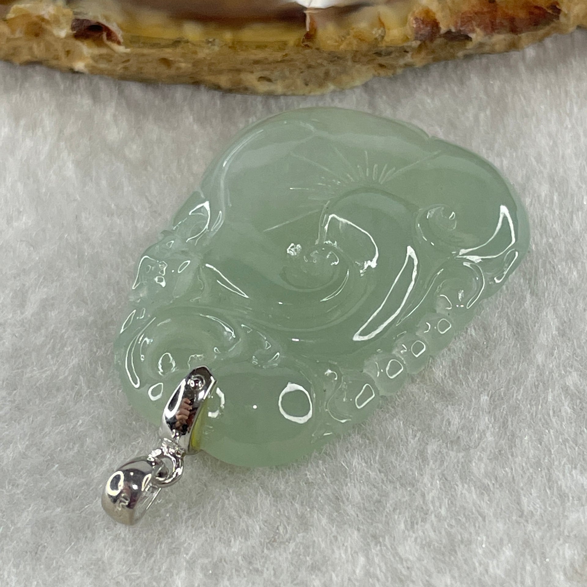 18K 750 White Gold Type A Icy Sky Blue Jadeite Ruyi with Bat Pendant 12.36g 35.5 by 26.6 by 7.1mm - Huangs Jadeite and Jewelry Pte Ltd