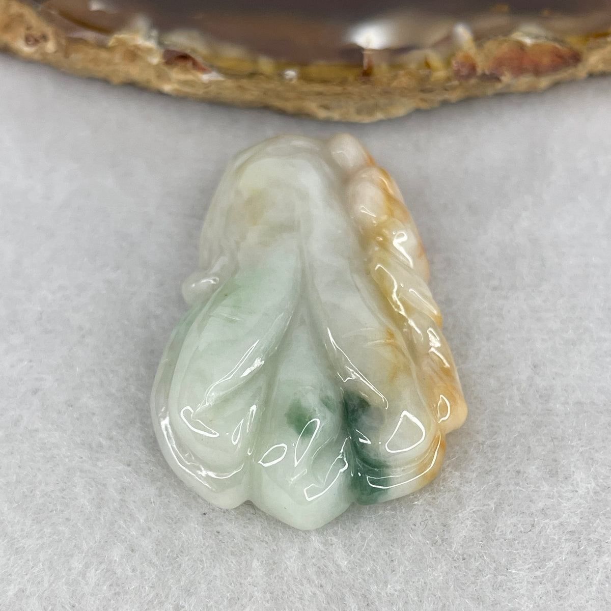 Natural Type A Faint Green & Reddish Jadeite Cabbage Pendant | (16.94g | 42.0x26.5x9.4mm | Heart & Root Chakra Balance, "Bai Cai" Infinite Wealth & Abundance Shield)