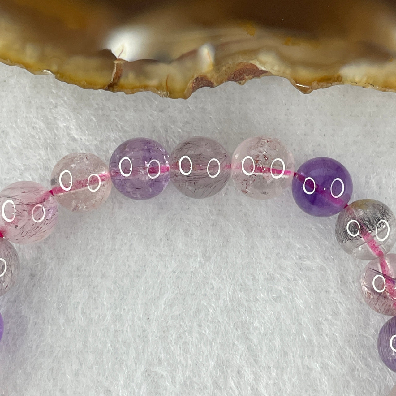 Certified Above-Average Grade Natural Super 7 Crystal Beads Bracelet | High-Fluidity Crystalline Strand | Authentic Sacred Seven Multi-Mineral Inclusions Quartz Spiritual Catalyst & Auric Shield Bracelet (13.93g | 17cm Length | 7.3mm | 28 Beads)