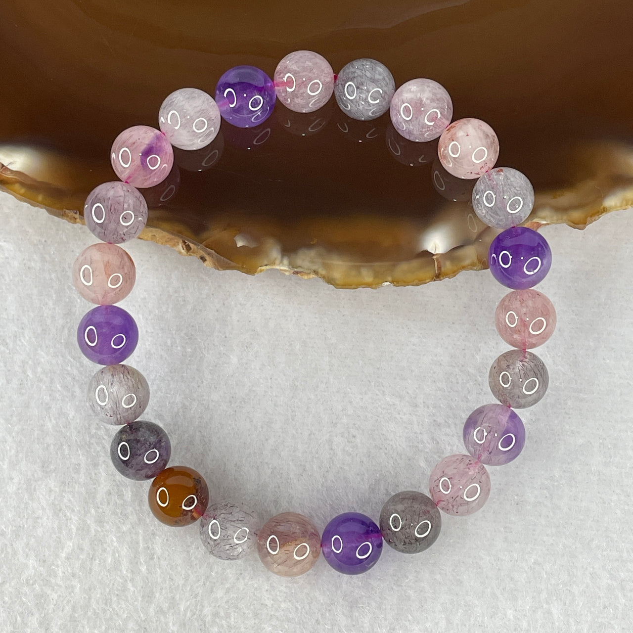Certified Above-Average Grade Natural Super 7 Crystal Beads Bracelet | Fine Multi-Bead Stackable Strand | Authentic Sacred Seven Multi-Mineral Inclusions Quartz Spiritual Catalyst & Auric Shield Bracelet (17.45g | 15.5cm Length | 8.4mm | 23 Beads)