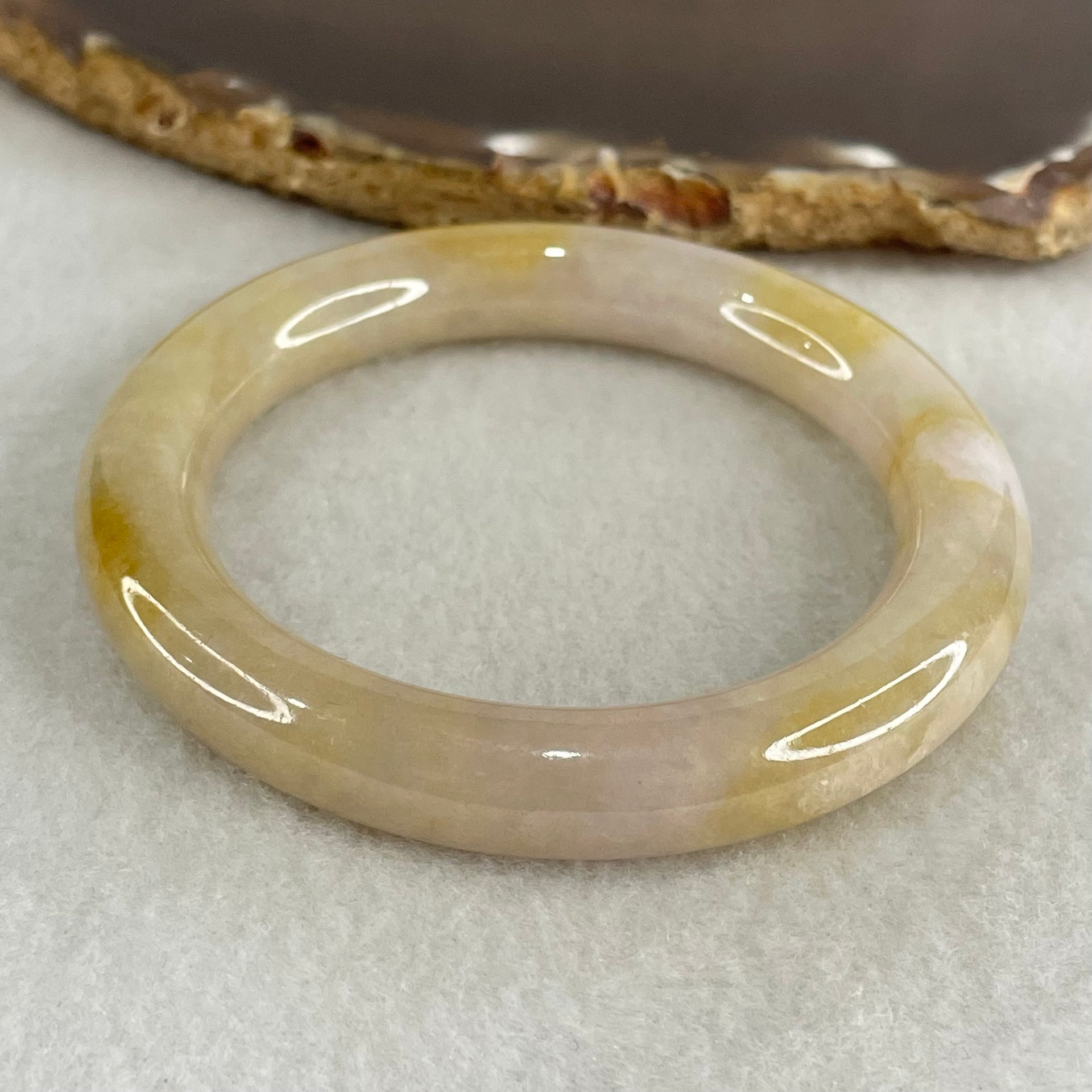 Type A Yellowish Brown and Lavender Jadeite Bangle 52.62g Internal Diameter 52.1mm 10.4 by 9.8mm (Very Slight Internal Lines and external Rough, Burnt) - Huangs Jadeite and Jewelry Pte Ltd