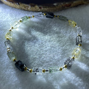 Natural Black with Gold and Green Rutilated Quartz Pebble Shape Beads Bracelet 11.91g 21cm 6.2mm 16Pcs - Huangs Jadeite and Jewelry Pte Ltd