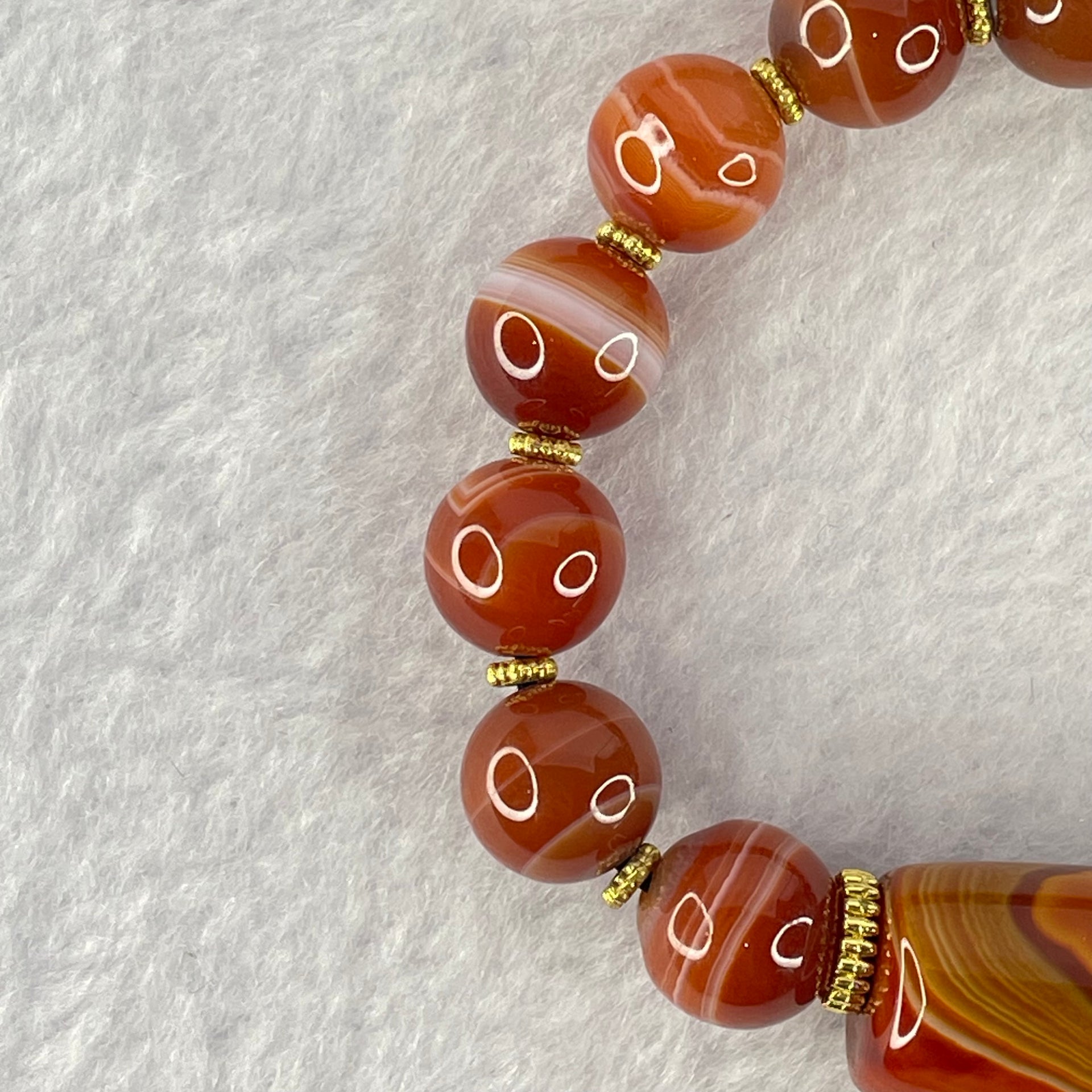 Natural Carnelian Agate Beads Bracelet 40.57g 19cm 36.6 by 10.6mm, 10.6mm 1 Pcs, 6.4mm 14 Beads - Huangs Jadeite and Jewelry Pte Ltd