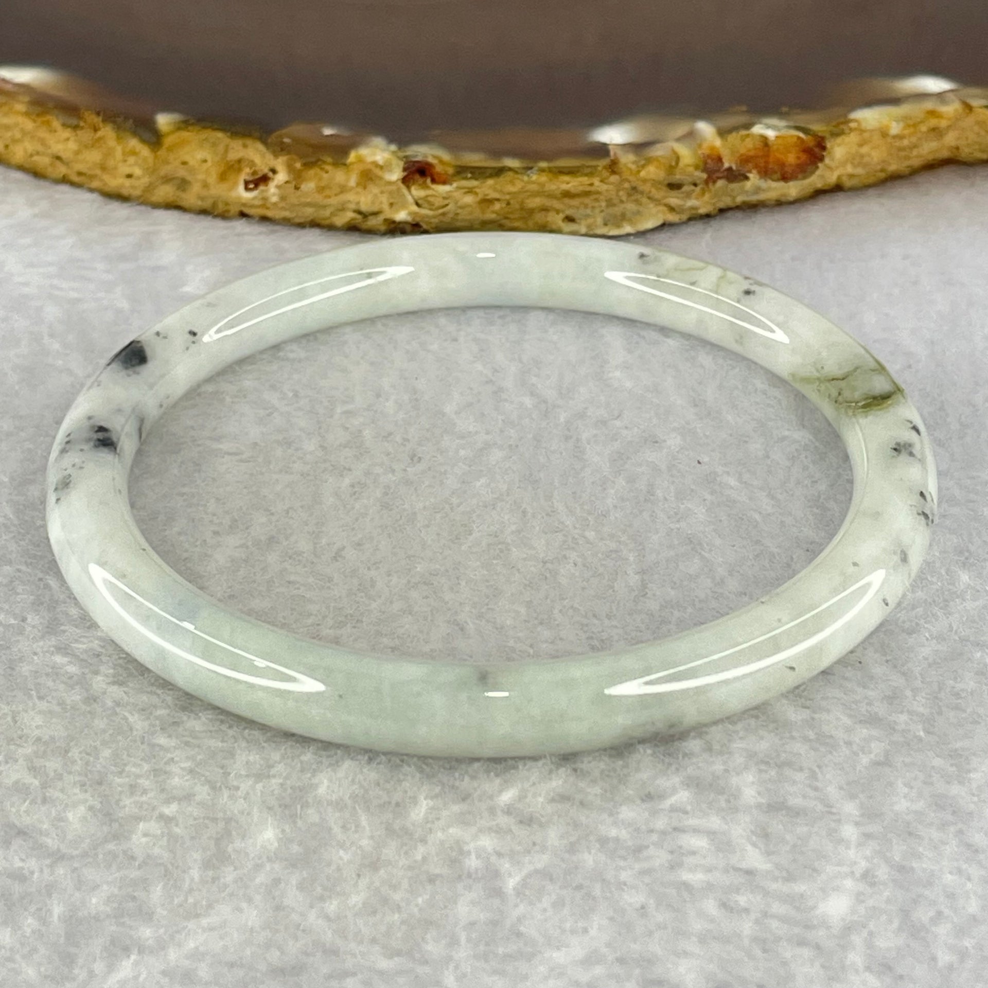 Type A Faint Lavender with Moss Green and Grey Patches Jadeite Bangle Internal Diameter 59.7mm 23.90g 6.8 by 6.8mm (External Lines) - Huangs Jadeite and Jewelry Pte Ltd