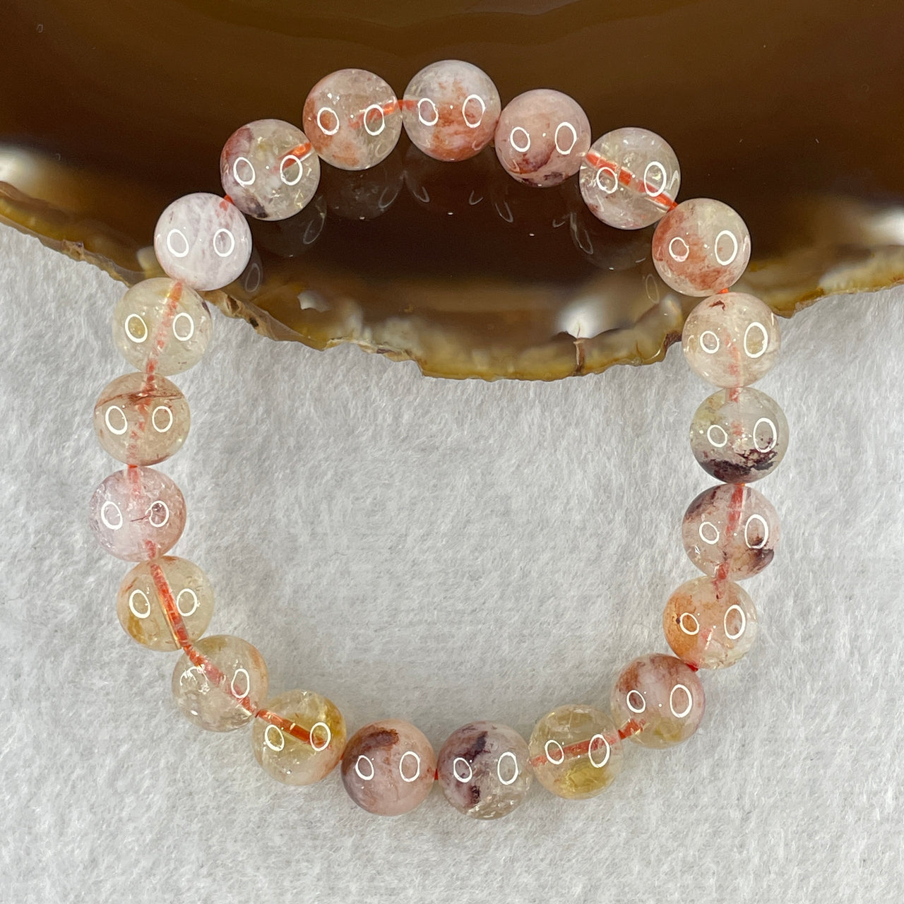 Natural Pinky Ferruginous Quartz Beads Bracelet 21.98g 15.5cm 9.4mm 21Beads