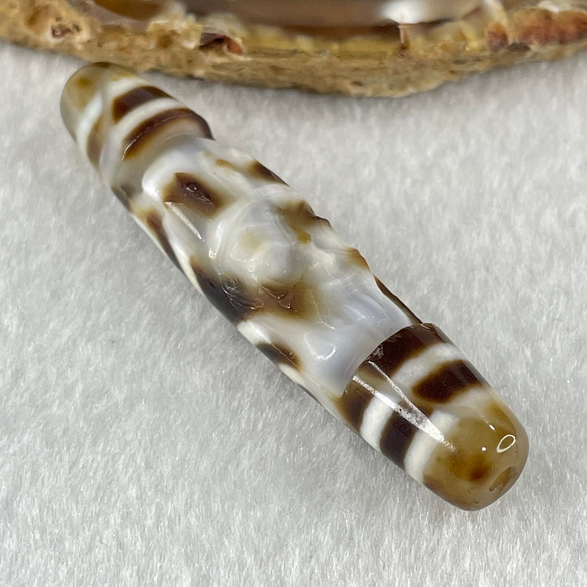 Natural Powerful Tibetan Old Oily Agate 6 Eyes with Zha Ji La Mu Female Cai Shen Carvings Dzi Bead Heavenly Master (Tian Zhu) 三眼扎基拉姆女财神天珠 12.80g 57.8 by 12.6mm - Huangs Jadeite and Jewelry Pte Ltd