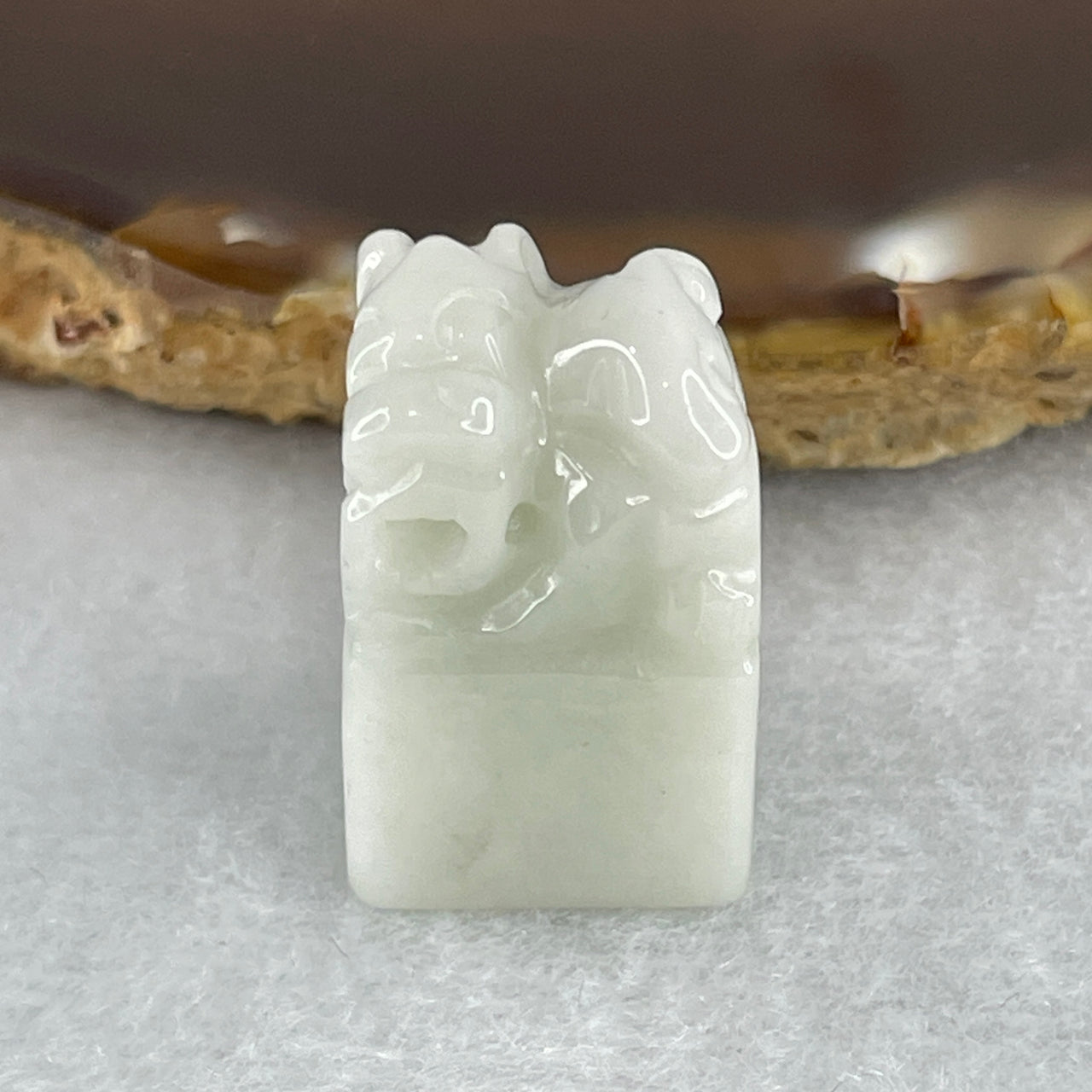 Certified Natural Type A Green with Lavender Jadeite Mini Tower Pixiu Seal Display 13.90g 24.1 by 14.8 by 13.9mm