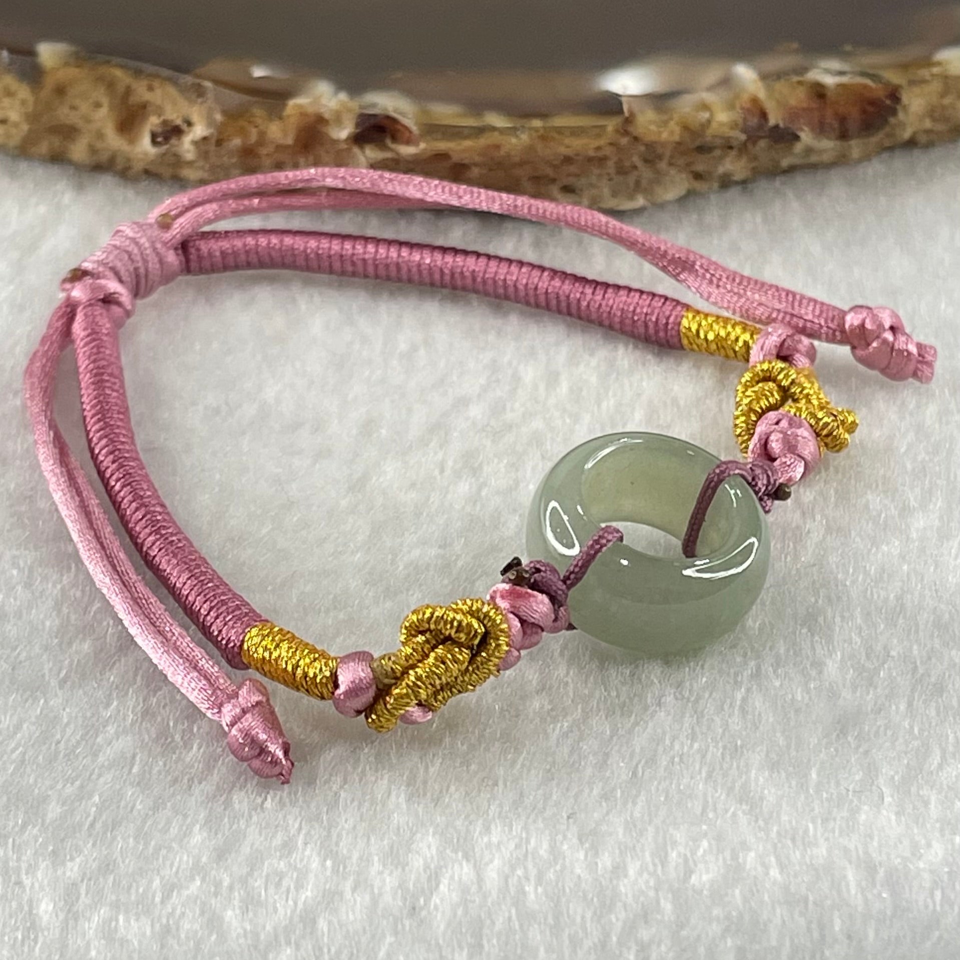 Type A Blueish Green Jadeite Ping An Kou String Bracelet 3.55g 15.4 by 7.4mm - Huangs Jadeite and Jewelry Pte Ltd