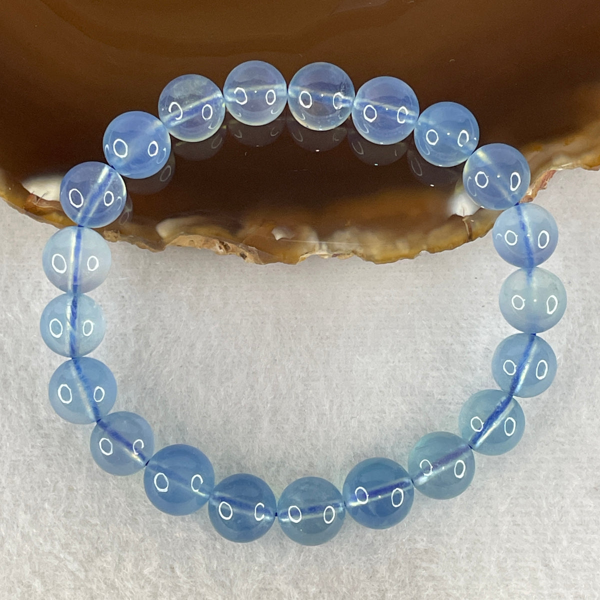 Certified Good Grade Natural Aquamarine Beads Bracelet | 16cm with 21 Beads 9.8mm  (22.53g | Ocean Blue Translucency | Throat & Third Eye Chakra Harmony, Tranquil Communication & Serene Wealth Shield)