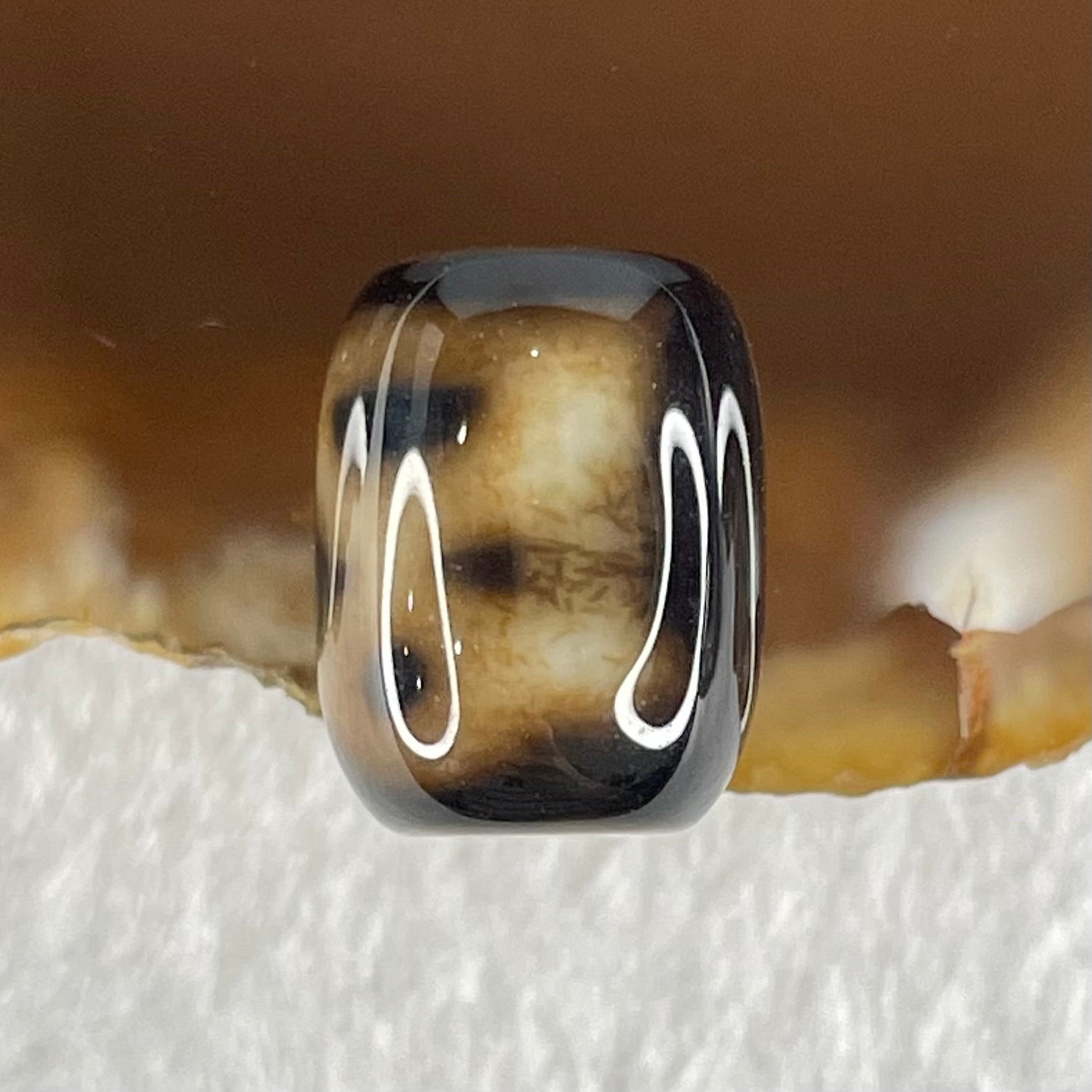 Natural Powerful Tibetan Old Oily Dark and Light Brown Agate Cai Shen Dzi Bead Heavenly Master (Tian Zhu) 2.65g 13.4 by 10.5mm - Huangs Jadeite and Jewelry Pte Ltd