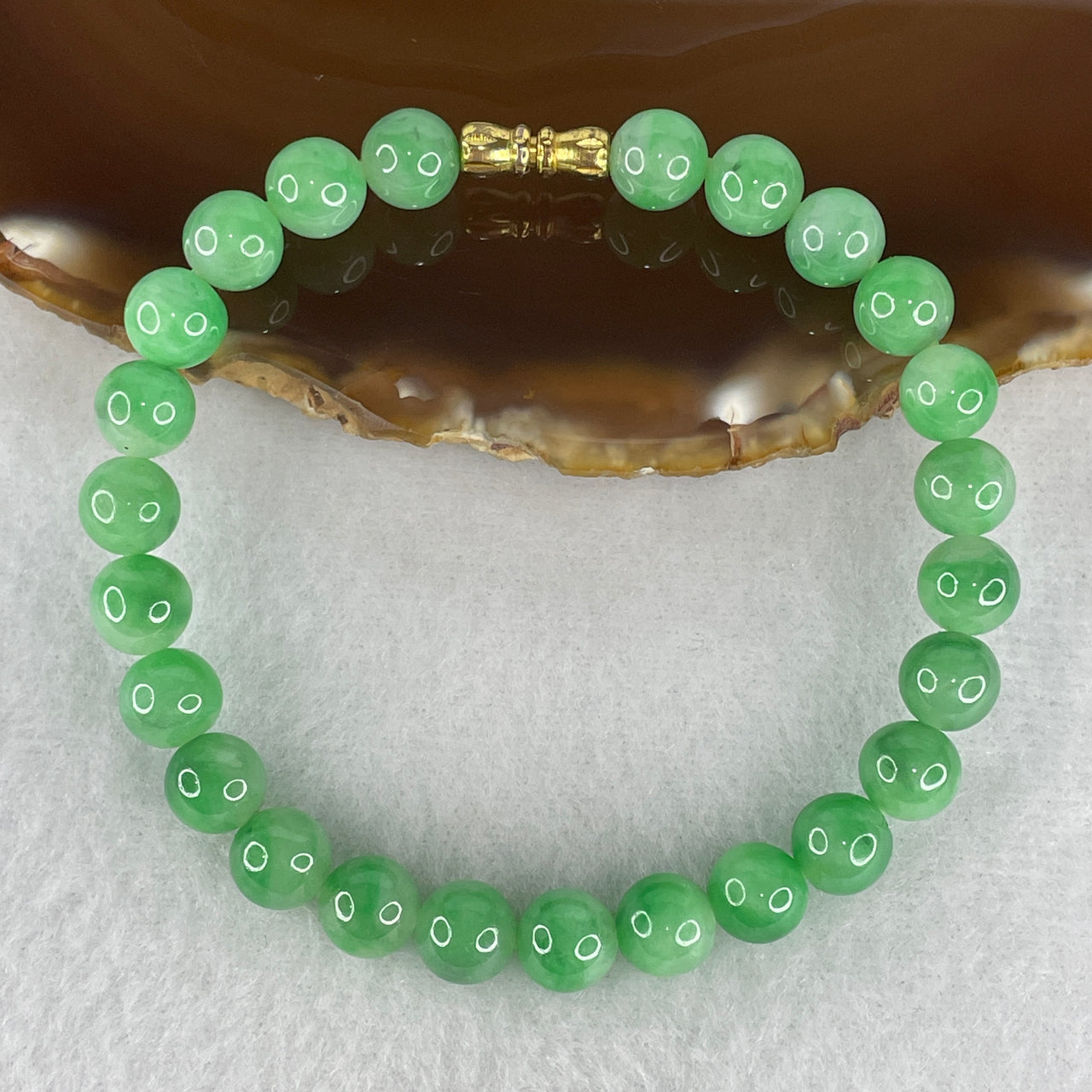 High Grade Type A Apple Green Jadeite Bead Bracelet | Untreated Natural Fei Cui Stretch Bracelet (22.19g | 18cm Wrist | 8.0mm | 25 Beads)