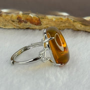 Natural Yellow Amber in S925 Sliver Ring (Adjustable Size) 3.54g 20.1 by 14.5 by 7.0mm - Huangs Jadeite and Jewelry Pte Ltd
