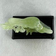 Natural Green Serpentine Double Birds on Tree with Wooden Stand Display 322.6g 74.0 by 155.0 by 75.8mm - Huangs Jadeite and Jewelry Pte Ltd