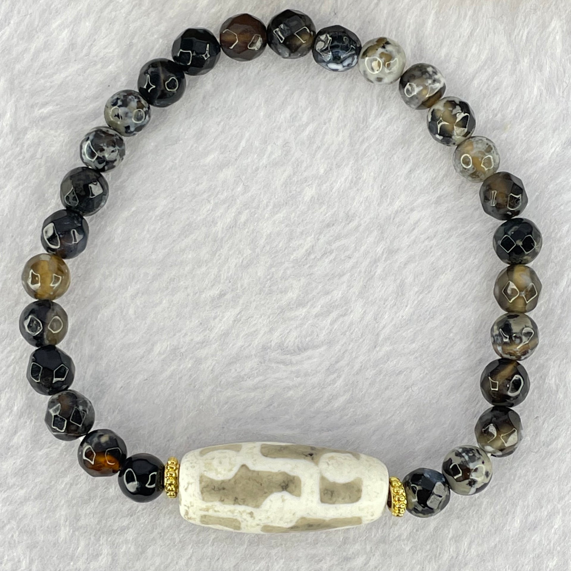 Rare Natural Powerful Tibetan Old Antique Oily Agate 9 Eyes Dzi Bead Heavenly Master (Tian Zhu) 25.6 by 11.2mm with Natural Black Agate 6.1mm 27 Beads 12.68g 16cm - Huangs Jadeite and Jewelry Pte Ltd