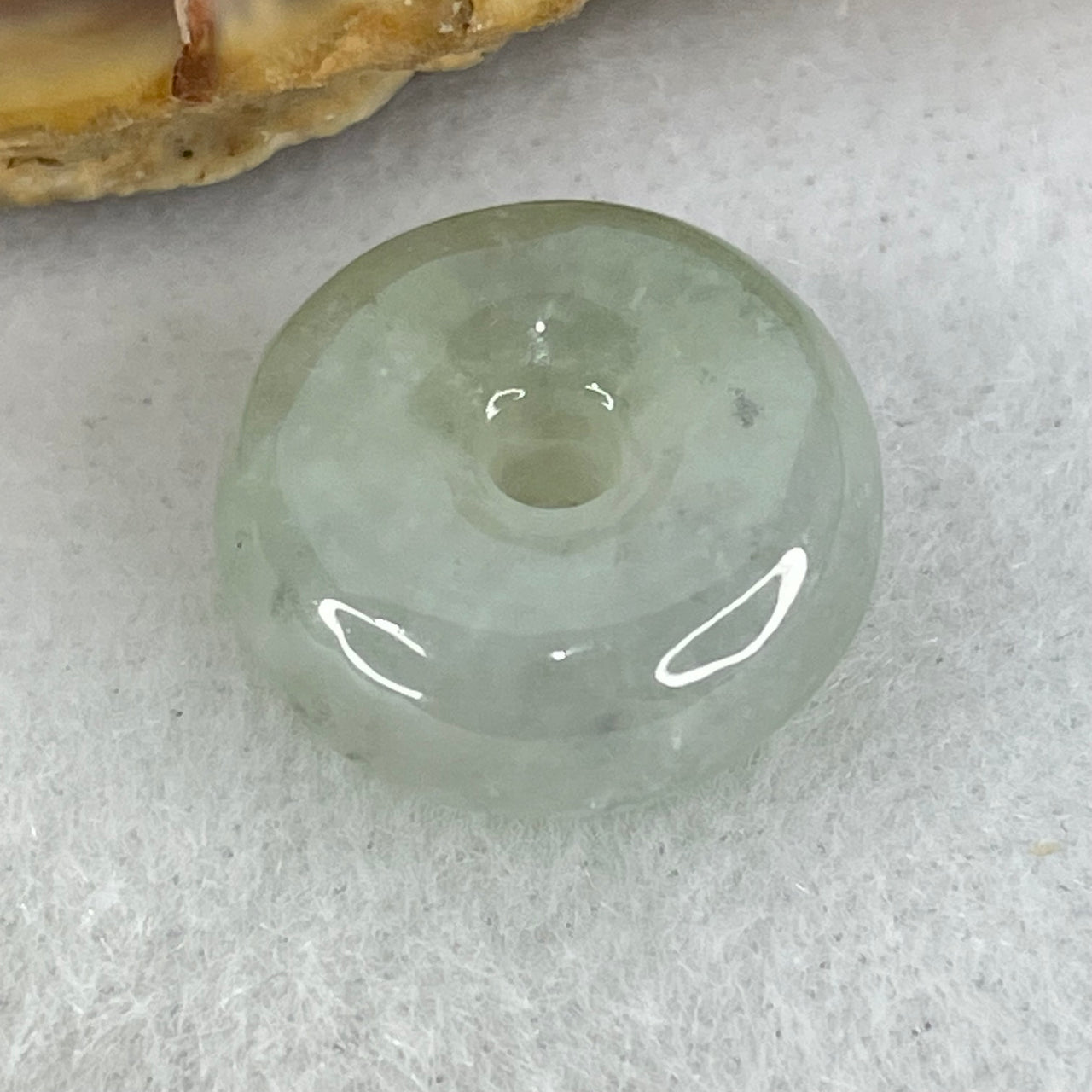 Type A Semi Icy Light Green Lavender With Wuji Grey Spots Jadeite Ping An Kou Charm/Pendant 2.96g 14.7 by 6.7mm - Huangs Jadeite and Jewelry Pte Ltd
