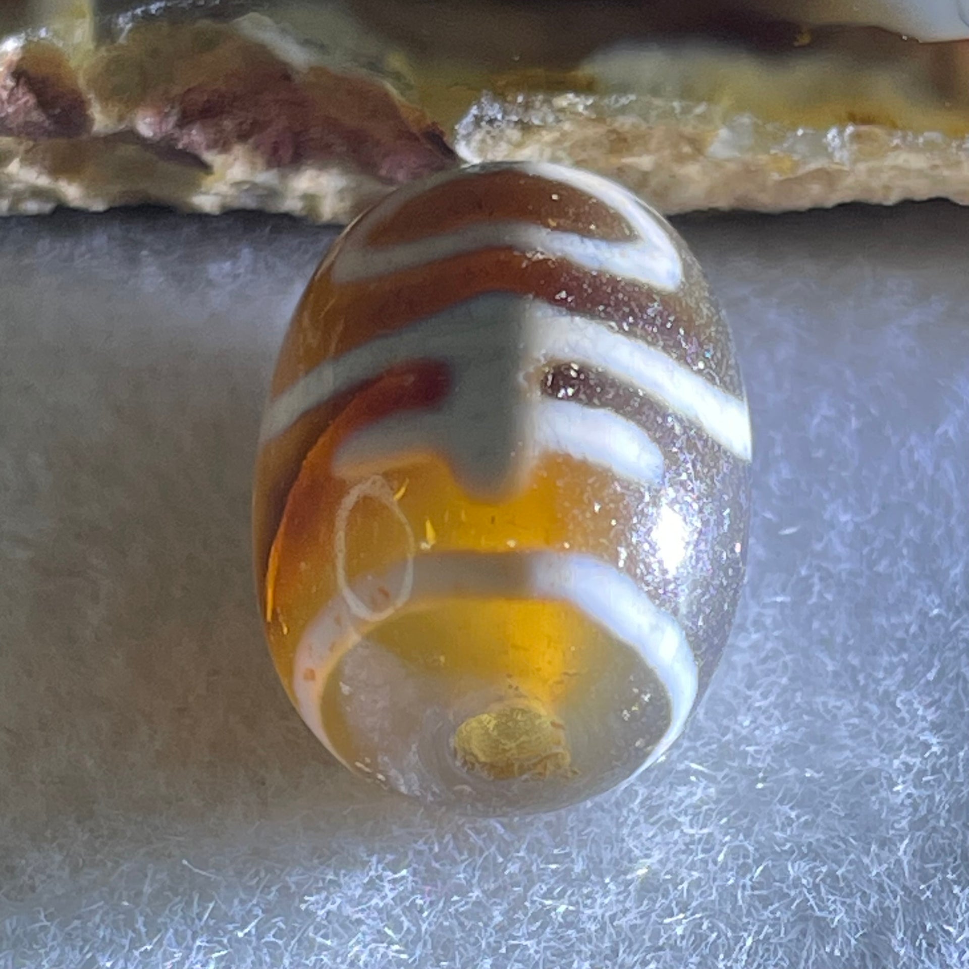 Natural Powerful Tibetan Old Oily Agate Double Nectar Vessel Dzi Bead Heavenly Master (Tian Zhu) 花蜜容器眼天珠 5.57g 17.6 by 12.8mm - Huangs Jadeite and Jewelry Pte Ltd