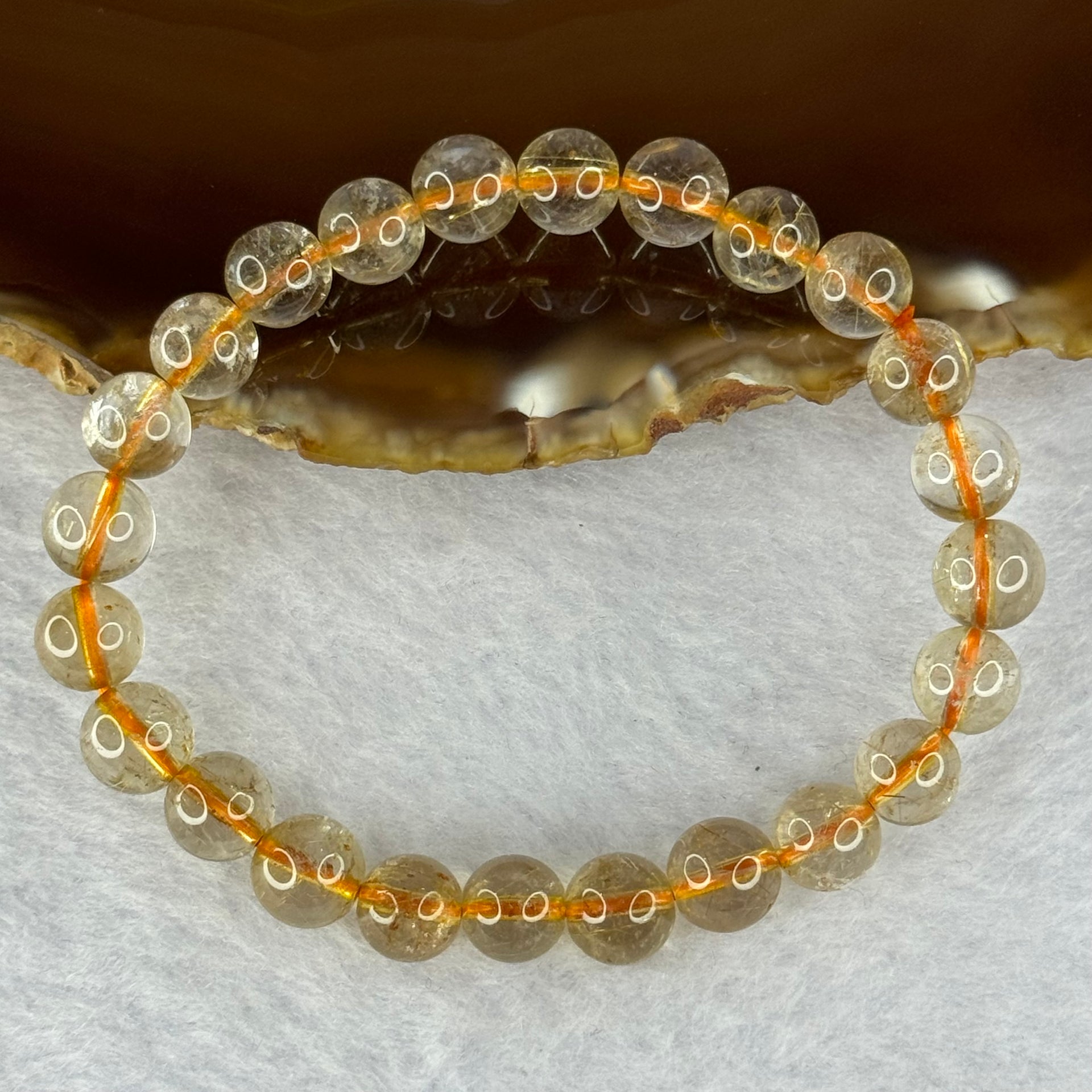 Natural Golden Rutilated Quartz Beads 天然金发水晶手链 14.47g 15cm 7.6mm 24 Beads - Huangs Jadeite and Jewelry Pte Ltd
