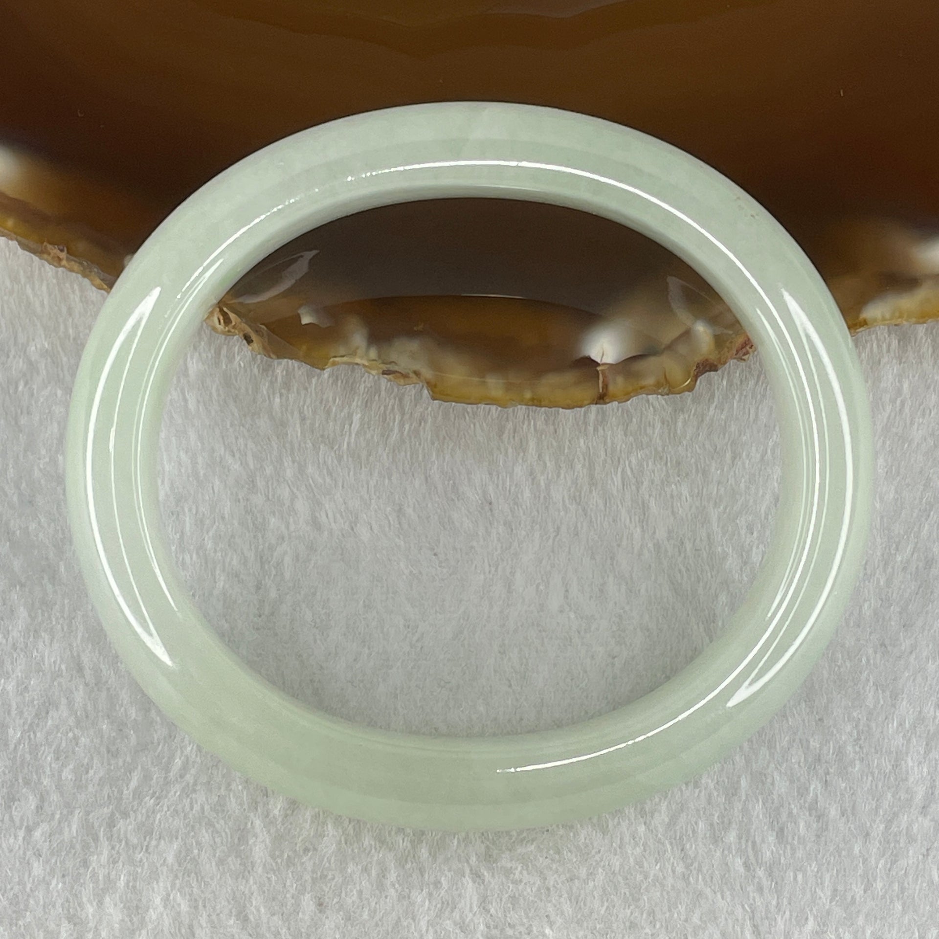 Type A Natural Jelly Light Green Jadeite Oval Bangle 47.17g Inner Diameter 54.6mm 12.3 by 8.2mm (Internal Line) - Huangs Jadeite and Jewelry Pte Ltd