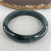 Certified Natural Type A Dark Blueish Green Jadeite Bangle | 60.5mm Inner Diameter (53.88g 12.3x17.4mm | Perfect Flawless | Plush Depth Contour | Sovereign Wisdom & Energy Shield) - Huangs Jadeite and Jewelry Pte Ltd