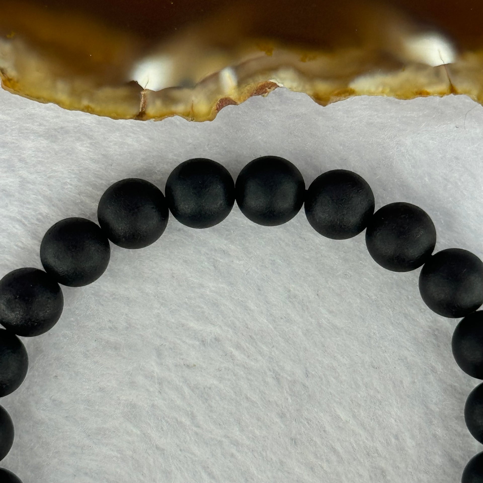 Natural Dark Matt Black Amber Beads Bracelet 天然大黑天翁琥珀手链 7.30g 16cm 8.4mm 23 Beads - Huangs Jadeite and Jewelry Pte Ltd