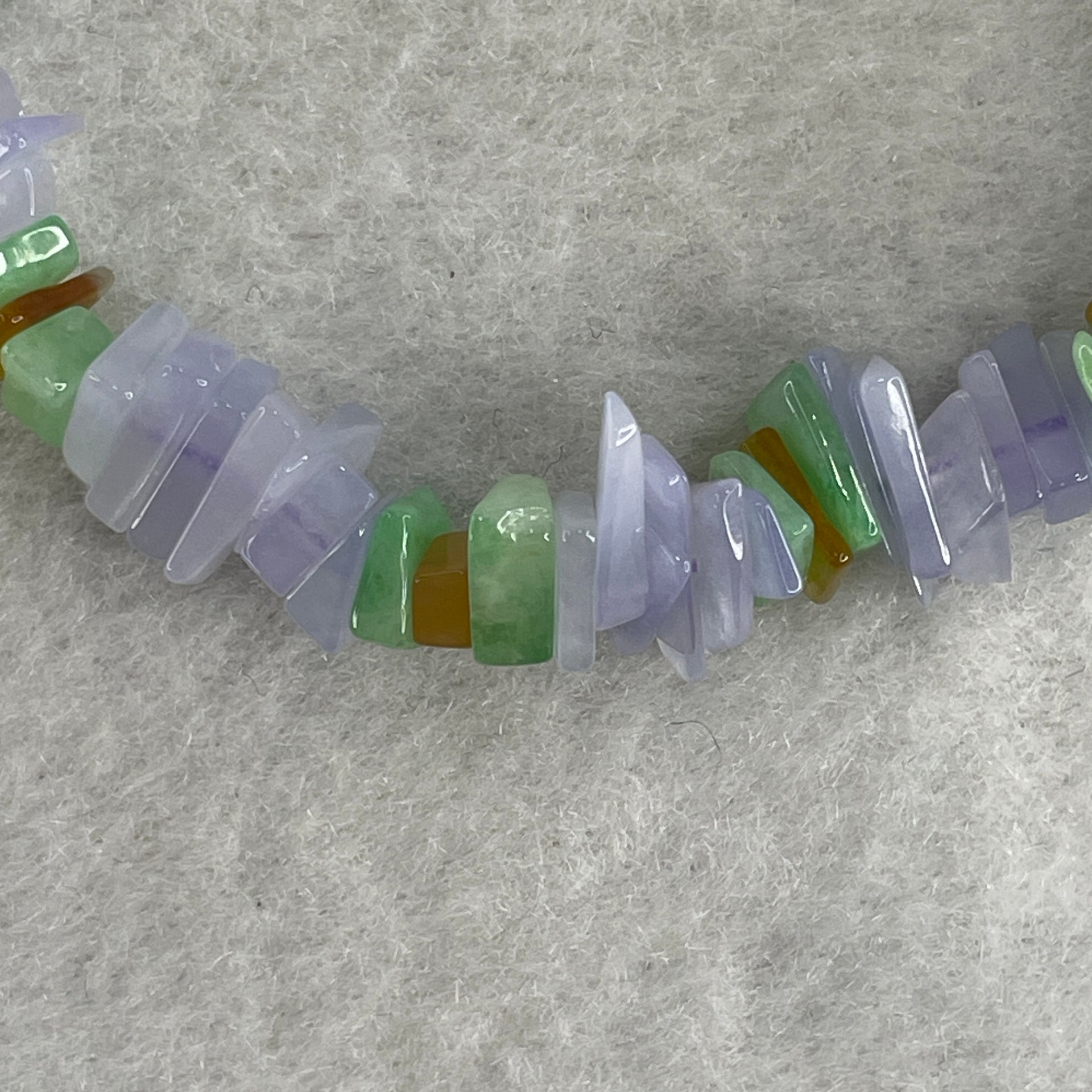 Natural Type A Lavender with Green Yellow Jadeite Irregular Bracelet 14.36g 14cm 8.2mm 94 Pcs - Huangs Jadeite and Jewelry Pte Ltd