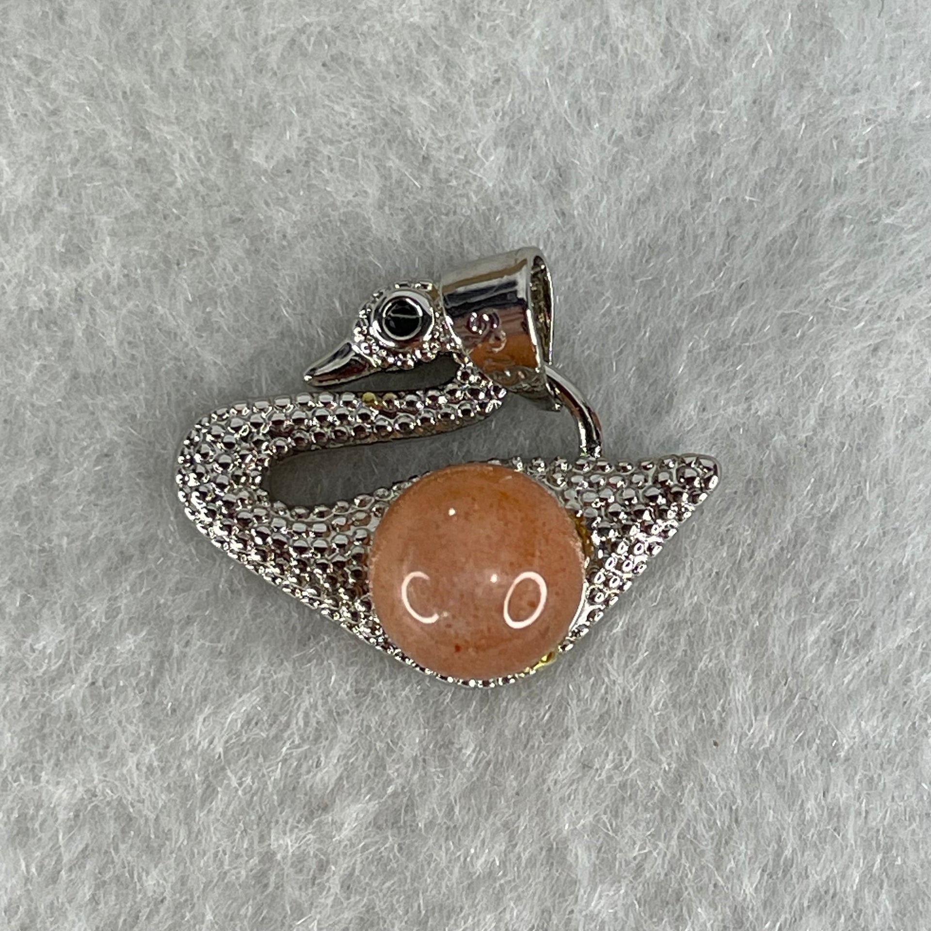 Natural Sunstone Bead with Crystals in S925 Sliver Swan Charm 3.26g 7.8mm - Huangs Jadeite and Jewelry Pte Ltd