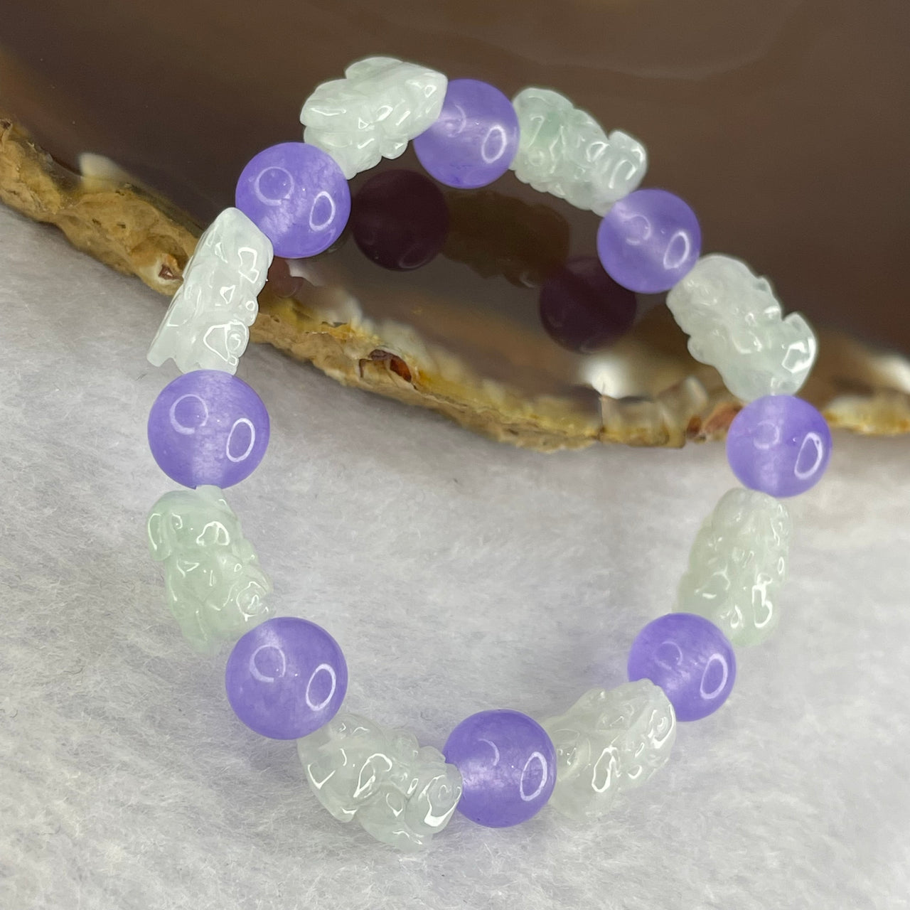 Type A Semi Icy Faint Green Jadeite Mini Pixiu Each about 12.2 by 7.8 by 5.9mm Bracelet Total 14.11g - Huangs Jadeite and Jewelry Pte Ltd