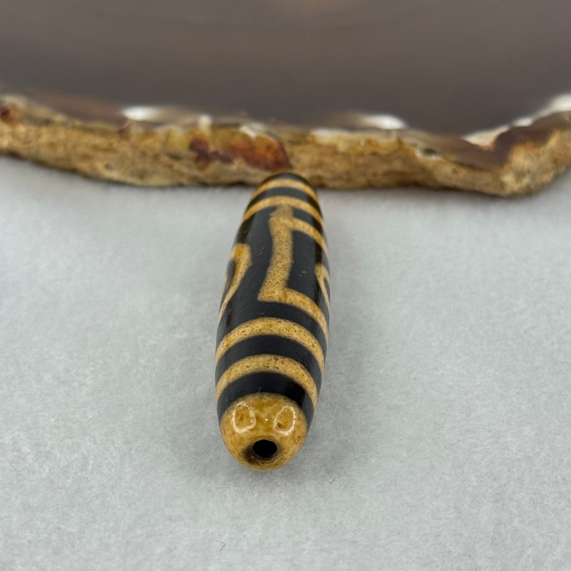 Natural Powerful Tibetan Old Oily Agate 2 Eyes Dzi Bead Heavenly Master (Tian Zhu) 二眼天诛 13.19g 58.5 by 12.6mm - Huangs Jadeite and Jewelry Pte Ltd